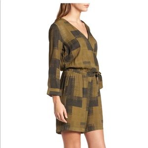 Halogen Tie Waist Romper, Olive Black Linear Geo, XS